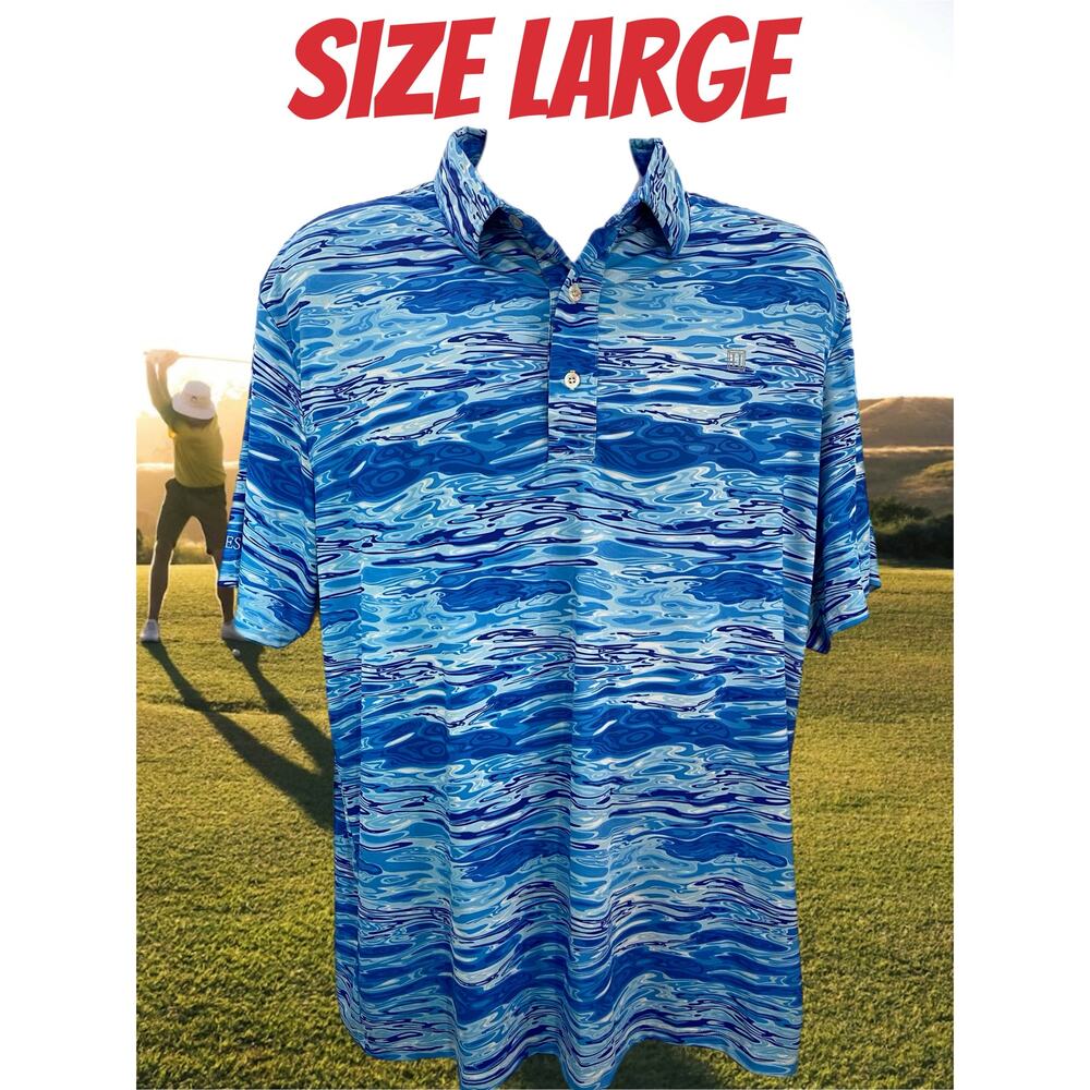 Hreski Polo Shirt Mens Large Blue Water Waves Golf